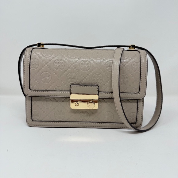 New Tory Burch T Monogram Flap Leather Shoulder Crossbody Bag In Fresh Clay - Picture 4 of 16